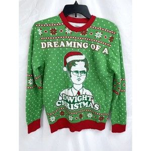 Tipsy Elves The Office Adult SMALL Green Ugly Dwight Christmas Holiday Sweater